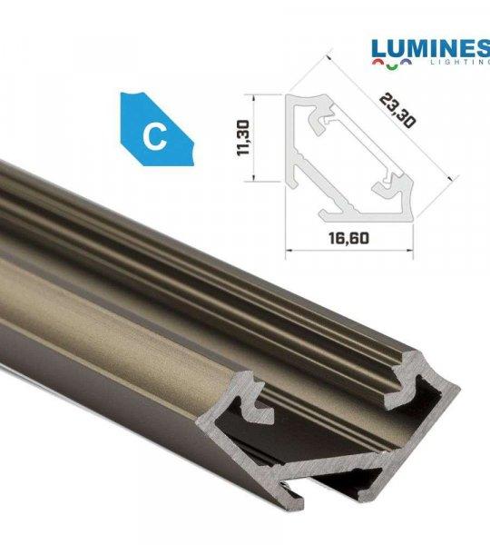 LED Alumínium Profil Sarokba rögzíthető [C] Bronz 2,02 méter