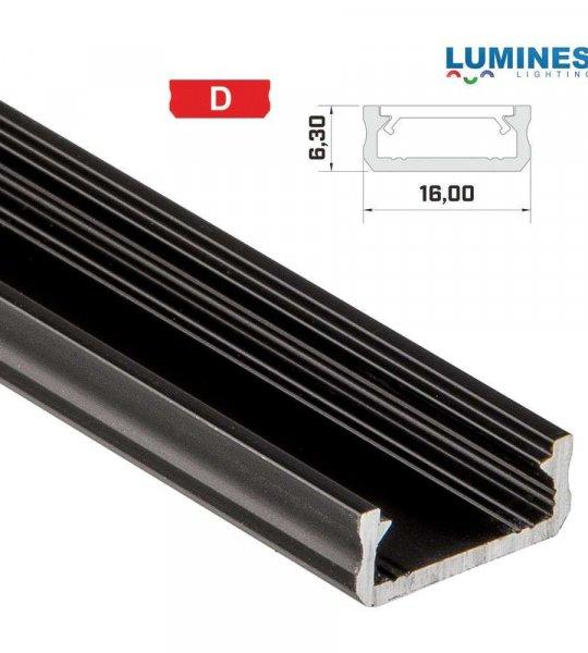 LED Alumínium Profil Általános U alakú [D] Fekete 1 méter
