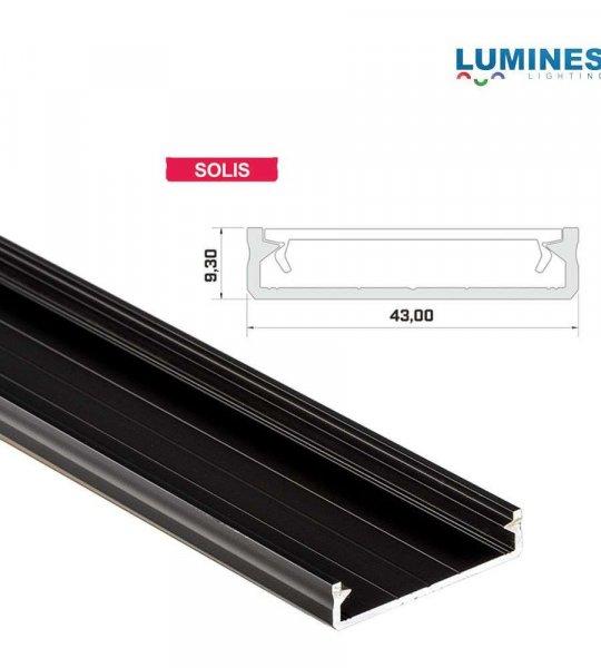 LED Alumínium Profil Széles [SOLIS] Fekete 2,02 méter