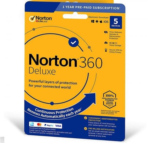 Norton 360 Deluxe + 50 GB Cloud storage 5-Devices 1 year EURO
