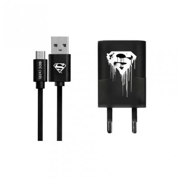 USB kábel DC - Superman 001 USB - MicroUSB adatkábel hálózati töltővel 1m
fekete 1A