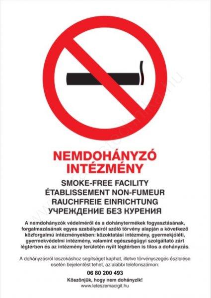 Nemdohányzó intézmény - A4 TÁBLA 3mm PVC (UV álló kültéri festék)