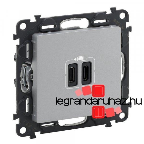 Legrand Valena Life töltőaljzat kettős USB C-típusú csatlakozóval,
alumínium, Legrand 753307