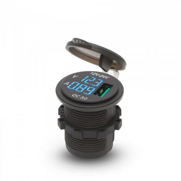 Szivargyújtó helyére beépíthető USB aljzat, feszültségmérővel - kék
(54927BL)