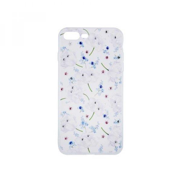 Virágmintás köves tok - Huawei P30 Lite vékony szilikon tok ezüst (Minta 2)