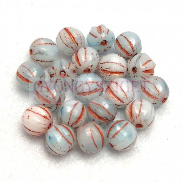 Melon gyöngy - Opal Alabaster Aqua Copper - 6mm