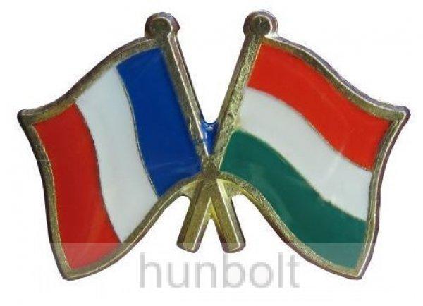 Kitűző, páros zászló Francia-Magyar jelvény 2,5x1,5 cm