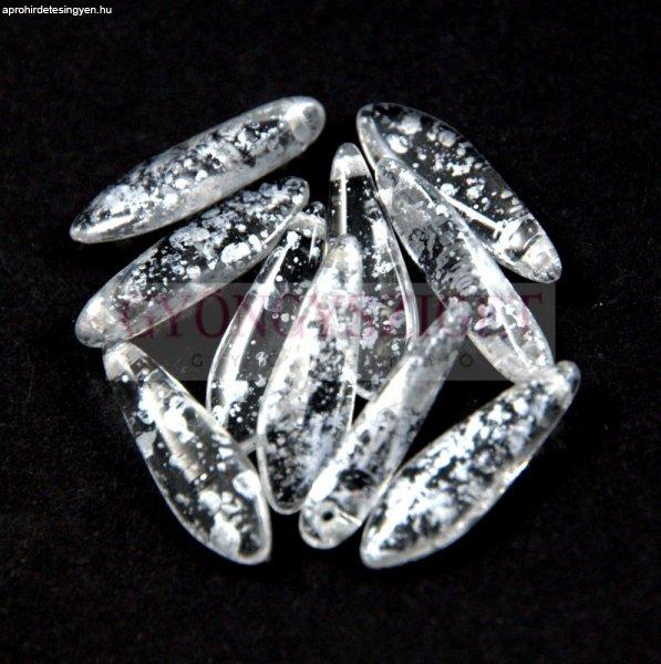 Lándzsa (szirom) cseh préselt üveggyöngy - Crystal Silver Patina -5x16mm