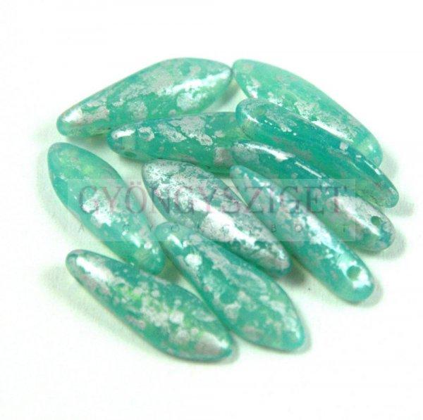 Lándzsa (szirom) cseh préselt üveggyöngy - Turquoise Green Opal Silver
Patina - 5x16mm