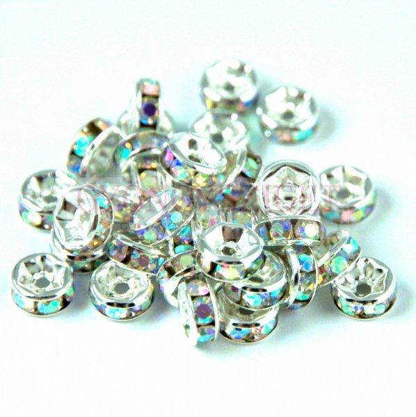 Rondelle ezüst színű - crystal ab strasszal - 6mm