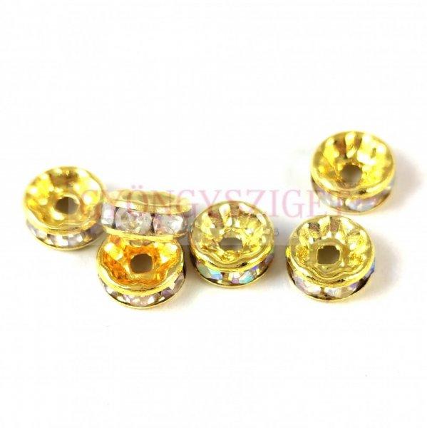 Rondelle arany színű - Crystal AB strasszal - 8mm