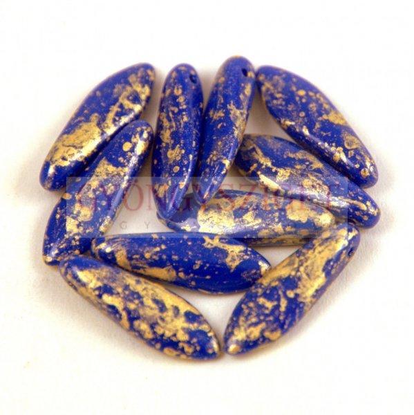 Lándzsa (szirom) cseh préselt üveggyöngy - Sapphire Gold Patina - 5x16mm