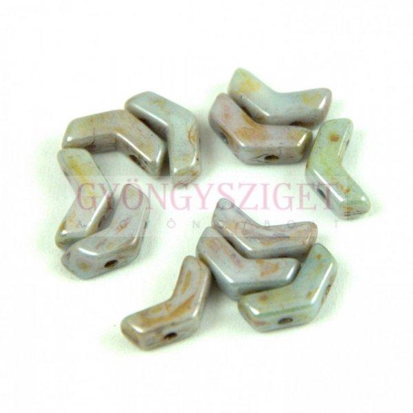Arrow - cseh kétlyukú gyöngy - White Green Brown Luster - 5x8mm