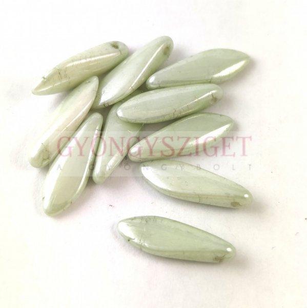 Lándzsa (szirom) cseh préselt üveggyöngy - Alabaster Green Luster -5x16mm