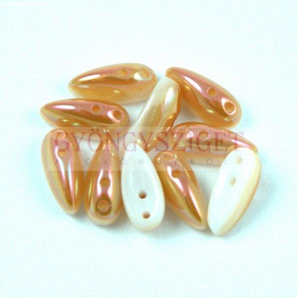 Chilli - cseh préselt kétlyukú gyöngy - alabaster peach luster - 4x11mm