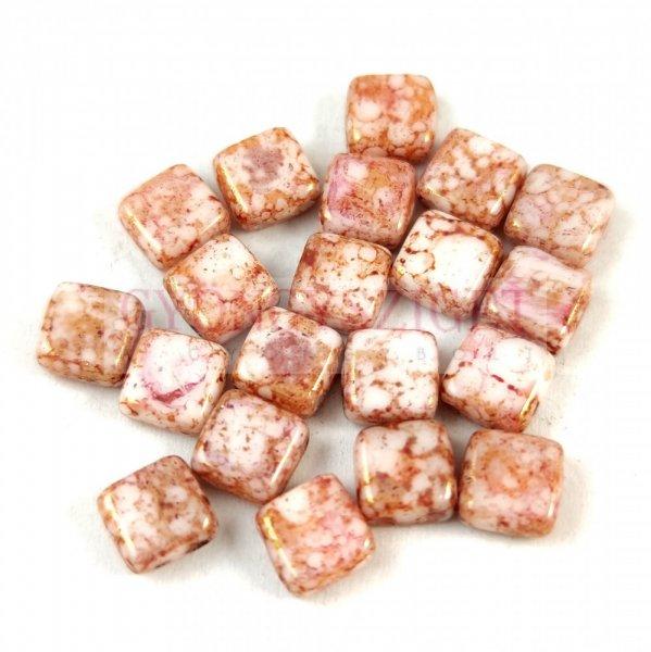 Tile gyöngy - White Alabaster Pink Terracotta - 6x6mm