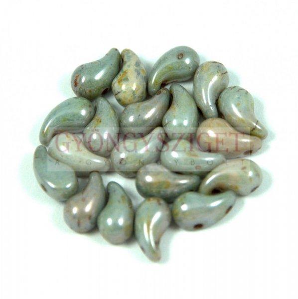 Zoliduo cseh préselt 2lyukú gyöngy - alabaster green grey luster - 5x8mm -
JOBBOS