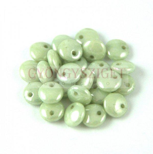 Lentil with Asymetrical Hole - Czech Glass Bead - Alabaster Green Luster -6mm