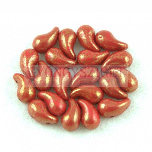 Zoliduo cseh préselt 2lyukú gyöngy - Opaque Red Gold Luster - 5x8mm - JOBBOS