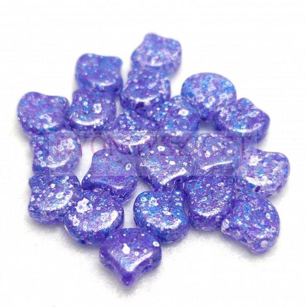 Ginko - cseh préselt kétlyukú gyöngy - Confetti Splash Indigo - 7.5 x 7.5 mm