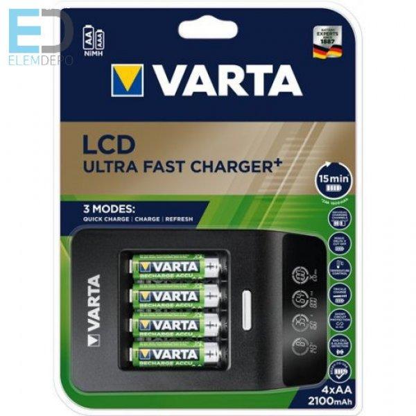 Varta Ultra Fast Charger LCD Kit 57685 15 perces gyorstöltő +4AA 2.100mAh
akku+12V adapter