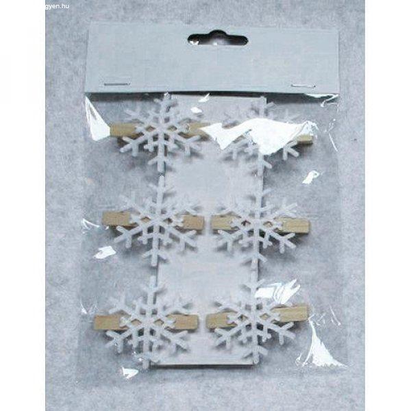 Karácsonyi dekoráció - hópehely csipesszel - 4 cm