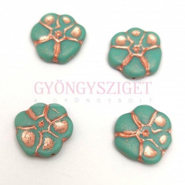 Cseh préselt üveg gyöngy - Primrose - Turquoise Rose Gold - 15mm