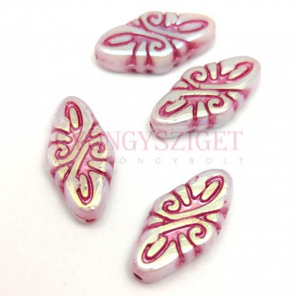 Cseh préselt Arabesque gyöngy - Alabaster AB Fuchsia - 19x9mm