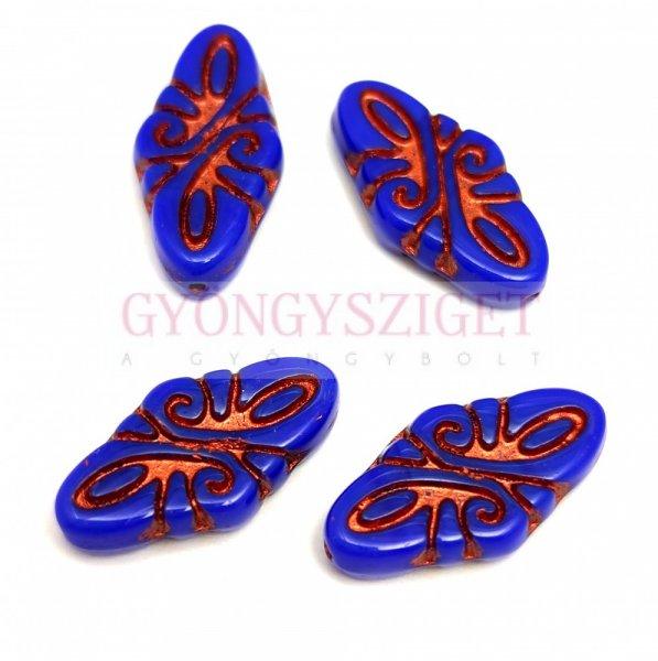 Cseh préselt Arabesque gyöngy - Sapphire Copper - 19x9mm