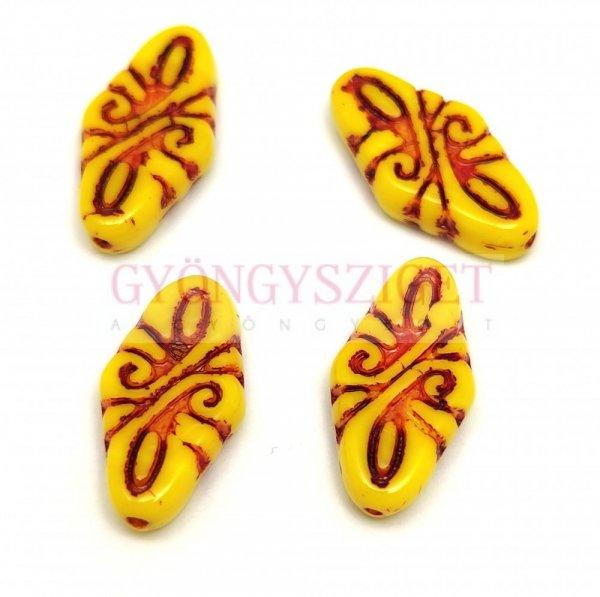 Cseh préselt Arabesque gyöngy - Jonquil Red - 19x9mm