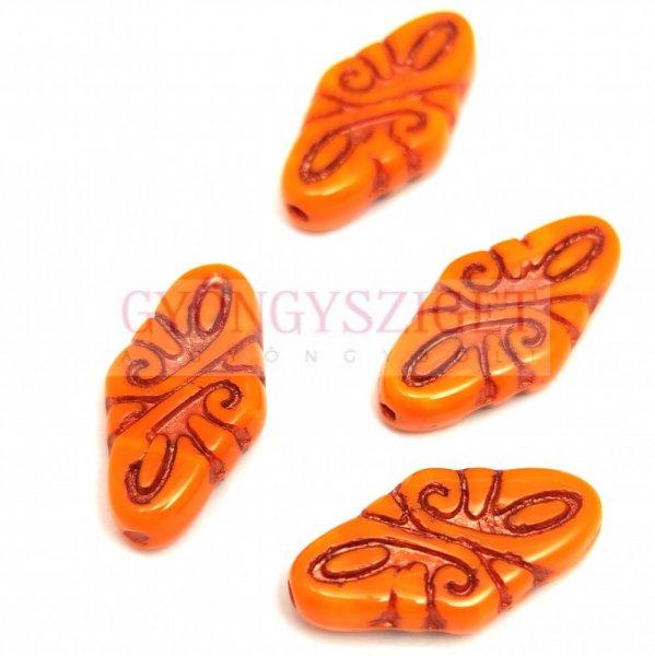 Cseh préselt Arabesque gyöngy - Orange Copper - 19x9mm