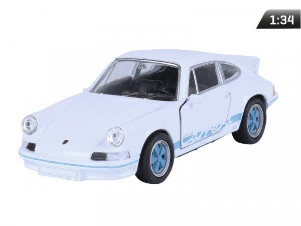 Makett autó, 1:34 1973 PORSCHE 911 Carrerra, fehér és kék.