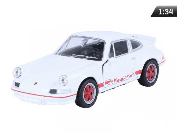 Makett autó, 1:34 1973 PORSCHE 911 CarrerRS, vörös és fehér.