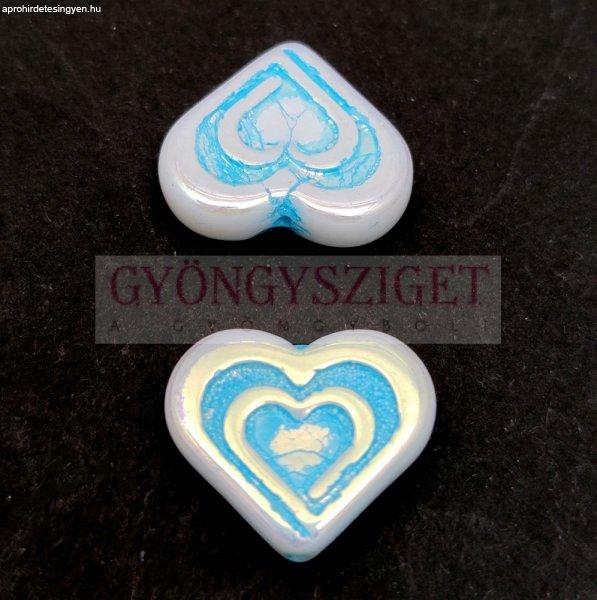 Heart in Heart gyöngy - Alabaster AB Turquoise - 14x16mm