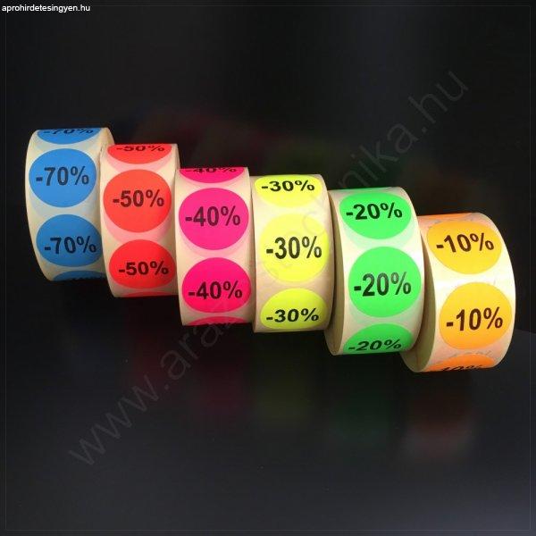 20mm körcímke -10% -20% -30% -40% -50% -70% - fluo piros