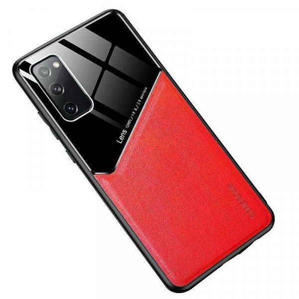 Lens tok - Xiaomi Mi 11 5G piros üveg / bőr tok beépített mágneskoronggal