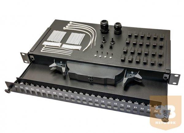 Optikai patch panel 19" (24xSC simpl. / LC dpx. / E2000 simpl. toldók
számára), toldók nélkül