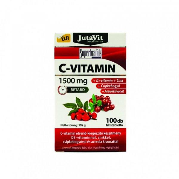 JutaVit C-vitamin 1500 mg + csipkebogyó + D3 + Acerola kivonat+ Cink
filmtabletta (100 db)