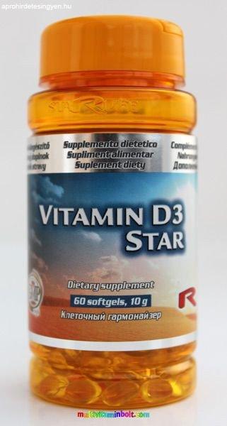 Vitamin D3 Star 2000 UI, 60 db lágyzselatin kapszula, D-vitamin - StarLife