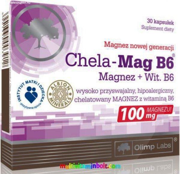 Chela-Mag B6® 30 db kapszula, 100 mg, kelátkötésű, szerves magnézium
B6-vitaminnal - Olimp Labs