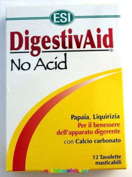 DigestivAid No Acid 12 db tabletta, szopogatós. Savlekötő, lúgosító,
édesgyökér, papaya, alma pektin - ESI