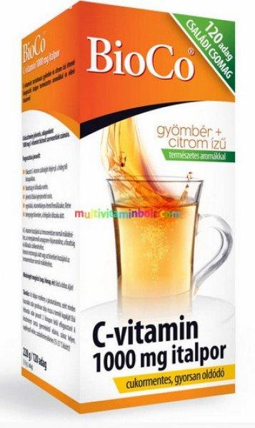 C-vitamin italpor 1000 mg, 120 adag, citrom-gyömbér ízű, édesítőszerrel
aszkorbinsav, Ascorbic acid - BioCo