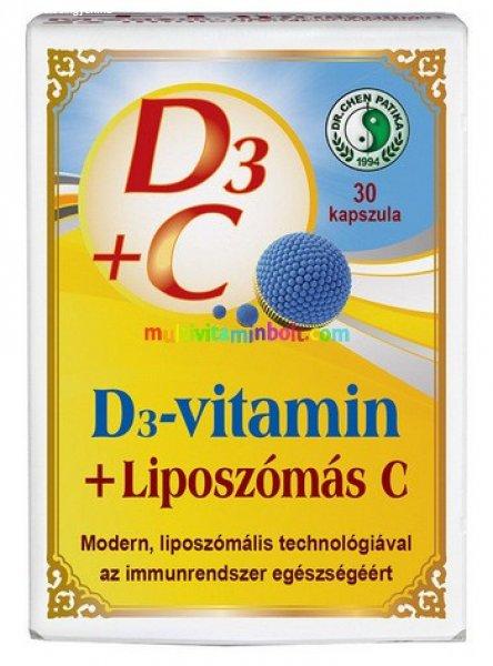 D3-MAX Liposzómás C-vitamin 30 db kapszula, D3-vitamin, csipkebogyóval,
acerolával, szőlőmaggal és lecitinnel - Dr. Chen