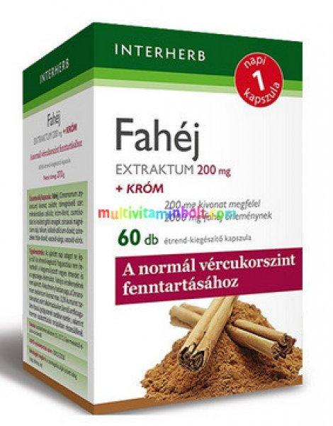 Napi1 Fahéj Extraktum 200 mg, 60 db kapszula, króm, vércukorszint
szabályozás, 2 havi adag - Interherb