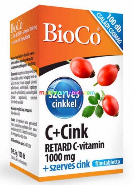C+CINK Retard 100 db filmtabletta, 1000 mg C-vitamin és 15 mg szerves kötésű
cink, Családi csomag - BioCo