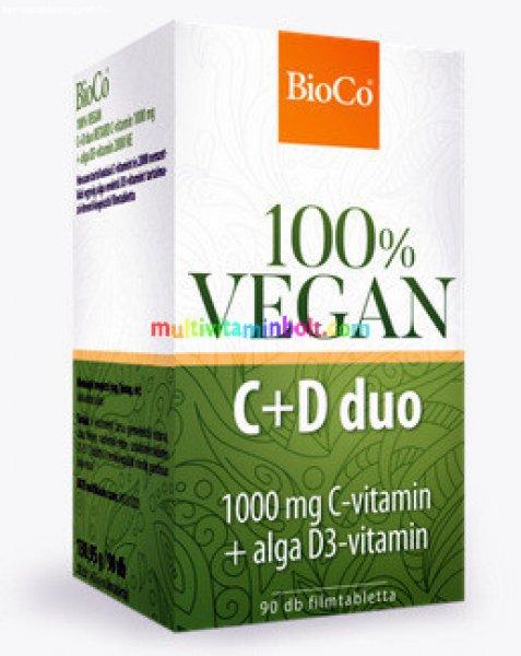 C+D DUO Vegán 90 db filmtabletta, 1000 mg C-vitamin és alga D3-vitamin 2000 NE
- BioCo