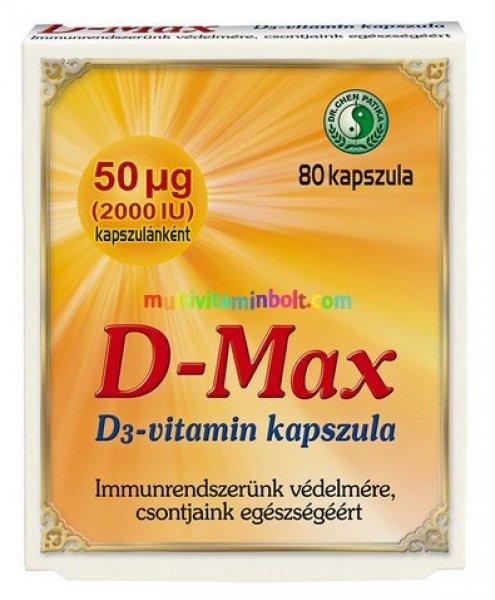 D-Max kapszula 80x - 2000 NE D3-vitamin - Magas hatóanyagtartalmú, D3-vitamint
tartalmazó kapszula - Dr. Chen 