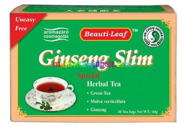 Ginseng Slim Tea 20 db filter, kínai teakeverék zöldteával, mályvalevéllel
és ginzeng gyökér - Dr. Chen