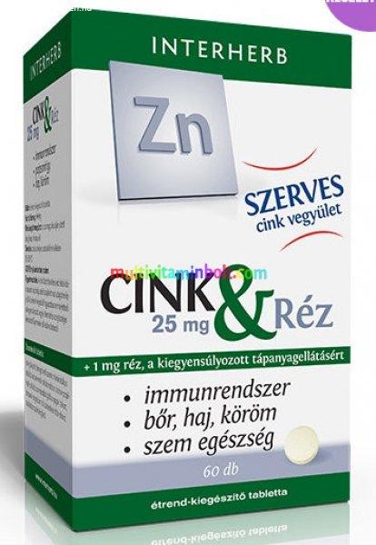 SZERVES Cink 25 mg és 1 mg Réz, 60 db tabletta - Interherb