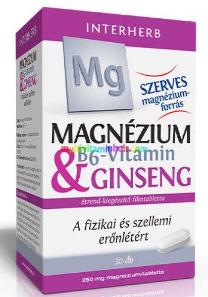Magnézium 30 db tabletta, 250mg magnézium, B6-vitamin, Ginseng - Interherb